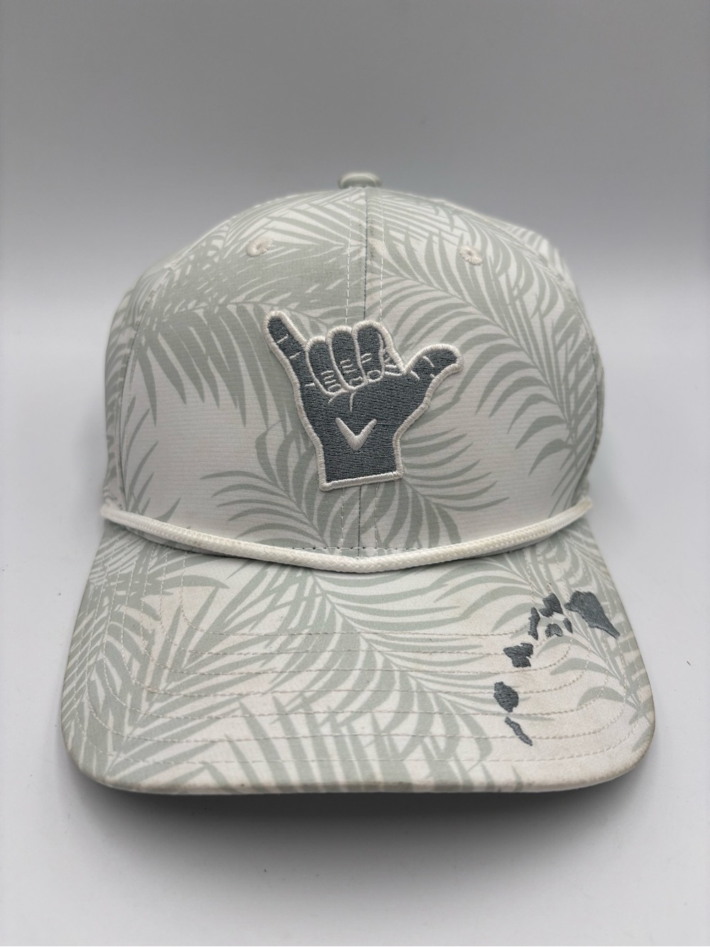 Hawaii Callaway Shaka Hat OSFM Gray/White Palm Fronds Rope Islands Golf Snapback
